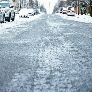 a road covered in sleet
