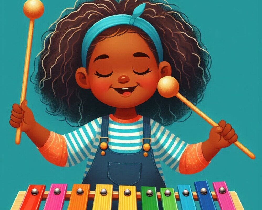 a little girl playing the xylaphone